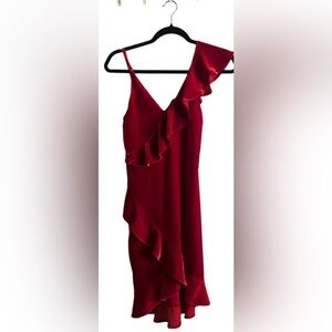 NWT Express Red Velvet Ruffle Lined Dress